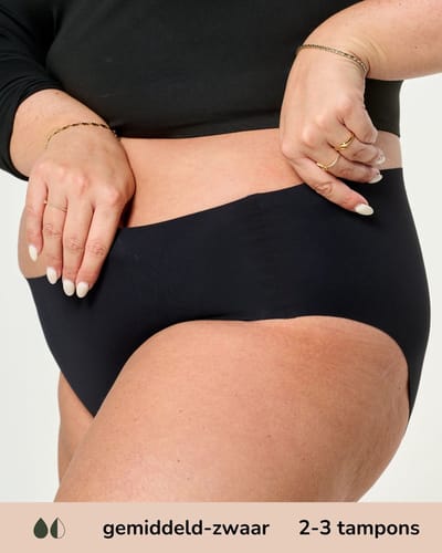 Moodies menstruatie ondergoed - hiphugger lasercut -gemiddeld - zwaar kruisje - maat XL - Zwart