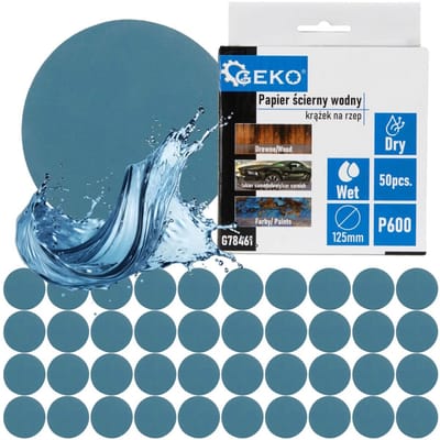 GEKO Waterproof schuurpapier schijf - 125 mm - P600 - nat en droog schuren - 50 stuks
