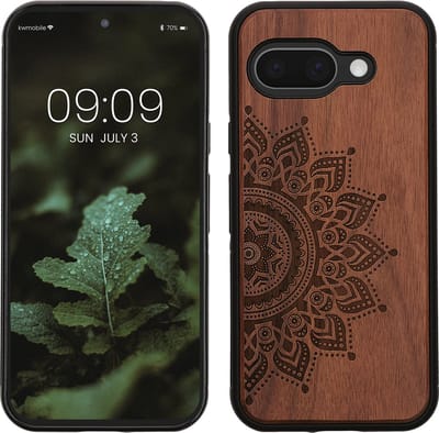 kwmobile telefoonhoesje geschikt voorGoogle Pixel 9a - Hoesje met bumper - hout - In donkerbruin Opkomende Zon design