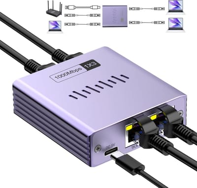 Ethernet Splitter - Netwerk Adapter - Internet Delen - 1 tot 3 Poorten - 1000 Mbps - Grijs