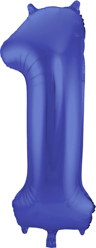 Folat - Folieballon Cijfer 1 Blauw Metallic Mat - 86 cm