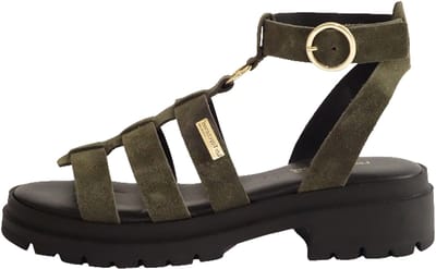 Tobosued platte leren sandalen