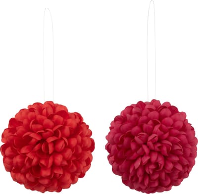 J-Line hanger Bloem Bol Dia 16cm - kunststof - roze/rood - 2 stuks