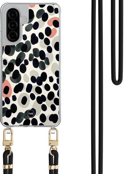 Telefoonhoesje met koord geschikt voor Samsung A26 - Modern dots - Inclusief Zwart koord - Transparant, Multi - Gestipt - Crossbody beschermhoes - Met Telefoonketting