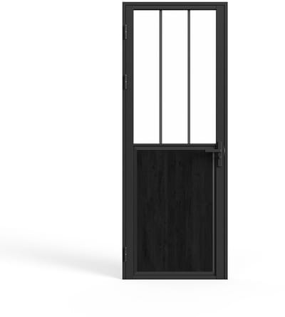 Vente-unique Omkeerbare deur van aluminium en gehard glas met atelierstijl - Zwart - H204 x B83 cm - ERMELO