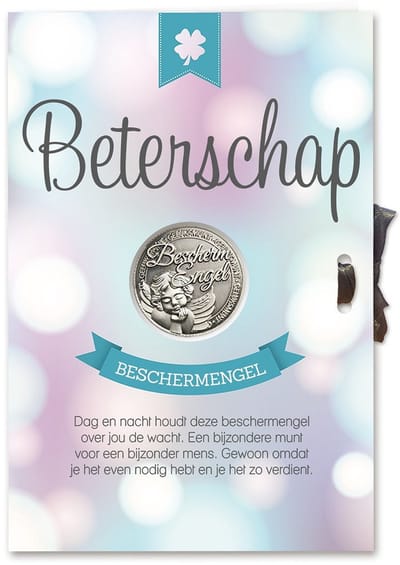 wenskaart beterschap/beschermengel munt/miko