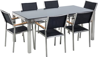 GROSSETO - Tuinset voor 6 - Zwart - Veiligheidsglas