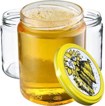 KADAX Weckpotten, 540 ml, inmaakpotten voor schroefdeksel, jampot, voorraadpot, conservenglas, ronde potten (bijenkorf, 8 stuks)
