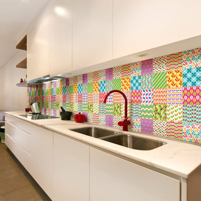 Zelfklevende tegelmuurstickers voor keuken en badkamer - 60 tegelstickers, Azulejos Graciana design - 60 stickers, 20x20cm