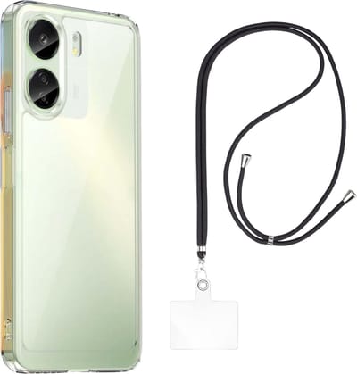 Set met hoesje en nekband voor xiaomi redmi 13c / poco c65 - Flexibele, transparante TPU-bescherming, verstelbare universele nekband voor mobiele telefoons, zwarte nekband, transparante draagriem van Phonillico®