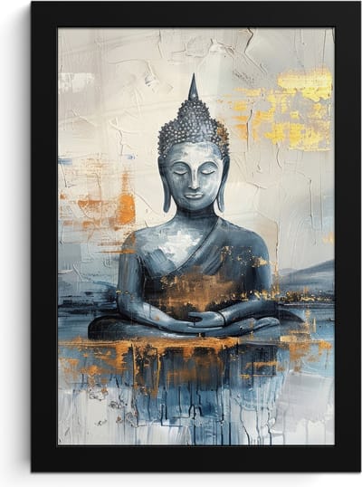 Poster in lijst - Fotolijst 20x30 cm - Posters - Buddha - Goud - Abstract - Modern - Posterlijst zwart - Decoratie - Wanddecoratie woonkamer - Muurdecoratie slaapkamer