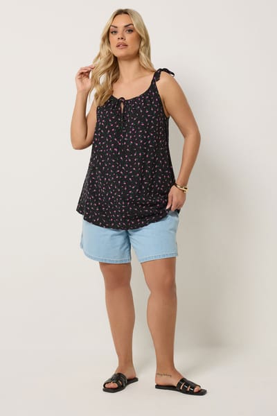 Yours Zwarte Top Met Bloemenprint Size 42