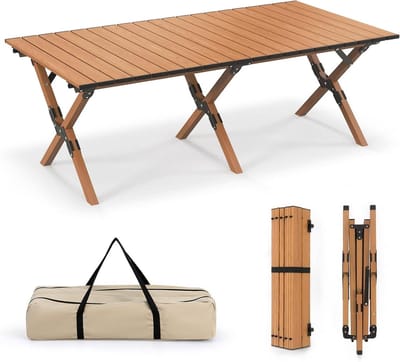 Opvouwbare campingtafel - Klaptafel picknicktafel - Buitenactiviteiten - Aluminium oprolbaar ontwerp - 47 x 23 inch - Natuurlijk