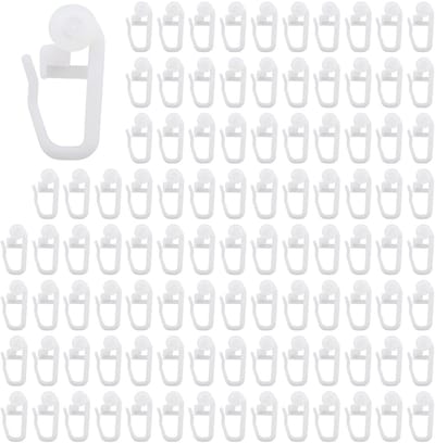 Dailygoods- Gordijnclips 100 Stuks - Wit Kunststof - Rolhoogte 7,6 mm - Diameter Rol 7 mm - Gesloten Formaat 25 x 10 mm - Eenvoudig te Gebruiken - Gordijnhaken
