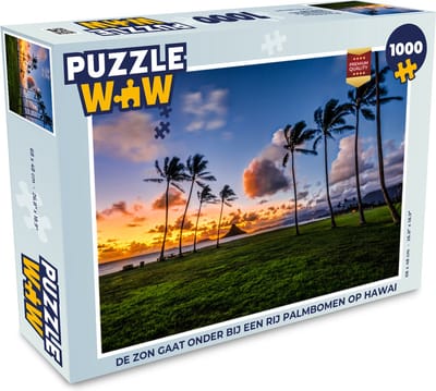 Puzzel De zon gaat onder bij een rij palmbomen op Hawaii - Legpuzzel - Puzzel 1000 stukjes volwassenen