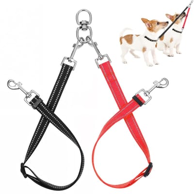 Dailygoods- Hondenriem Verstelbaar - Dubbele Hondenriem - Reflecterend - Hondenlijn voor Kleine Honden - Schokabsorberend - Geschikt voor Twee Honden