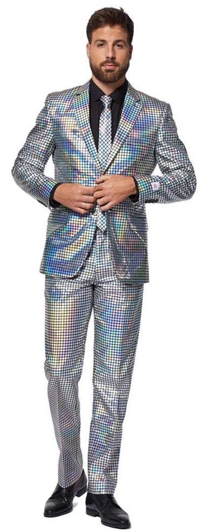 OppoSuits Discoballer - Mannen Kostuum - Disco Pak - Glimmend pak - Kerst - Oud en Nieuw - Carnavalskleding - Zilver - Maat: EU 52