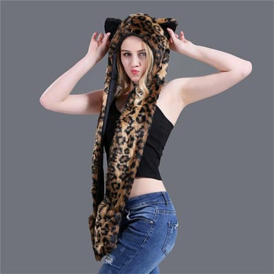 Lamaxpa Mode Animal Écharpe, Bonnet & Gants pour Femmes Sets 1 Pièce Fausse Fourrure Hiver Chauds Châles Et Étole à Capuche Pelucheux Doux Dropshipping white