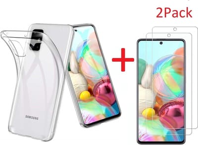 Hoesje Geschikt Voor Samsung Galaxy A71 Hoesje TPU Back Cover Met 2 Stuks glazen Screen protector - Transparant