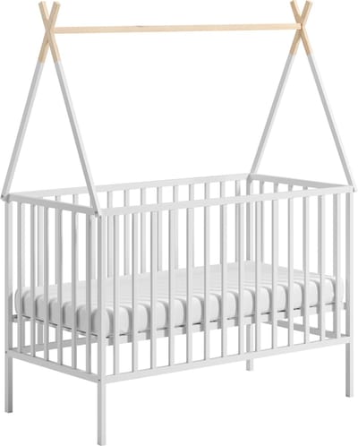 ATB Baby Bed - Beukenhout - Verstelbaar - Inclusief Matras - Wit- 120 x 60 CM