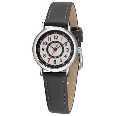 ATRIUM Horloge Kind - Kinderhorloge Jongen / Meisje - Zwart - Rode Accenten - 5 bar Waterdicht - Leercijferblad - Leren - Verstelbaar Bandje 14,5 -19 cm - Leren - Duidelijk - Quartz Uurwerk - Edelstalen Sluiting - A31-107