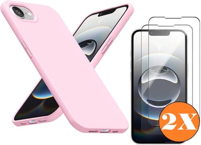Hoesje geschikt voor iPhone 16e / iPhone 17e Hoesje siliconen Licht Roze zacht siliconen hoesje TPU - met Screenprotector iPhone 16e / iPhone 17e Gehard Glas - 2 stuks