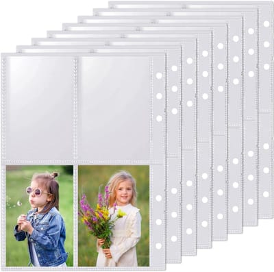 Set van 160 fotohoezen, 40 pagina's heldere omslagen A5, transparante hoezen voor foto's, postkaarten en documenten, 4 vakken, 6,5 x 9,5 cm