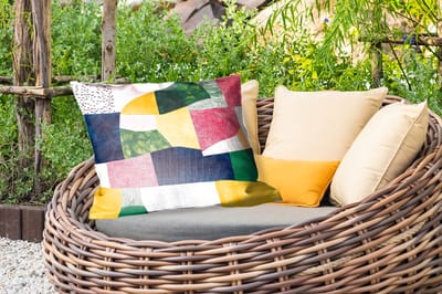 Buitenkussens - Abstract - Roze - Lappen - Vormen - Geel - 60x40 cm - Weerbestendig