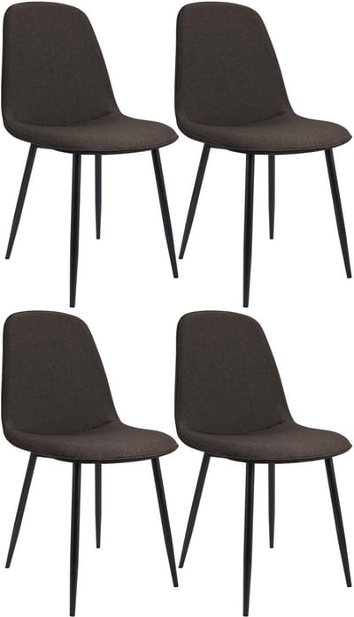 CLP Maryam Set van 4 eetkamerstoelen - klassiek - met rugleuning - zwart metalen frame - belastbaar tot 150 kg - Stof/bruin