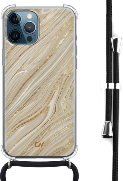 Casevibes - Telefoonhoesje met koord - Geschikt voor Apple iPhone 12 - Golden Marble - Goud -