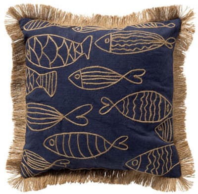 Dutch Decor NEMO - kussenhoes 45x45 cm - gerecycled - jute franjes - Spellbound - blauw - met rits - zonder binnenkussen