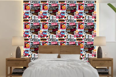 Behang - Fotobehang Basketbal - Quotes - Patroon - Alfabet - Breedte 240 cm x hoogte 240 cm