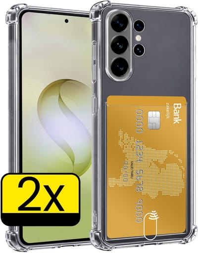Hoesje - 2 Stuks - Geschikt voor Samsung Galaxy S26 Ultra - Met Pashouder en Kaarthouder - Telefoon Hoes Shockproof - Siliconen Case - Back Cover - Shock Proof - Pasjes Houder - Telefoonhoesjes - Transparant