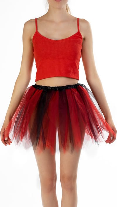 KIMU® Tutu Zwart Rood Tule Rokje - Maat XS S - 140 146 152 158 164 - Rode Petticoat Rok Dames - Tulerok Roodkapje Duivel Heks Piraat Vampier Festival