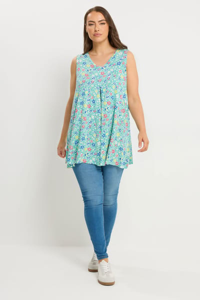 Yours Blauwe Geplooide Top Met Bloemenprint Size 44