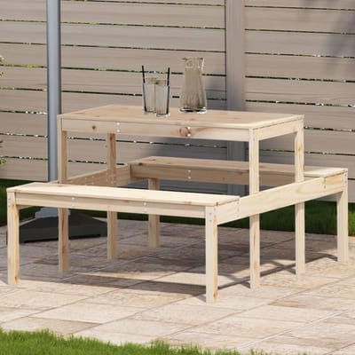 Picknicktafel Massief Hout - Tuinmeubel Outdoor - Gezellig Buiten Zitten - Lattenontwerp Vochtregulatie - 110x134x75 cm - Bruin