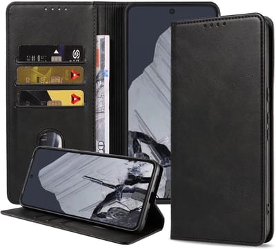 Smartphonica Telefoonhoesje Geschikt voor Google Pixel 8 Pro Kunstleer met Magnetische sluiting en Pasjeshouders Bookcase met Klepje - Zwart geschikt voor Google Pixel 8 Pro