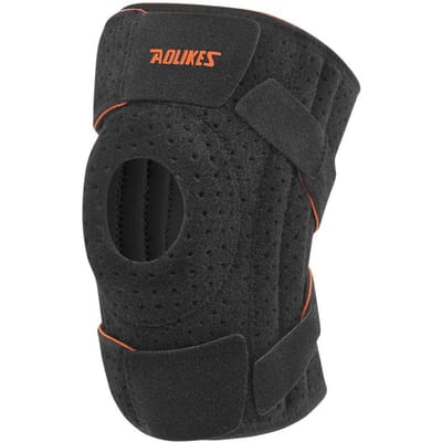 Aolikes Sport Kniebeschermers voor Bergbeklimmen Fietsen Ademend Antislip Ondersteuning Stalen Kniebescherming Mannen Vrouwen black