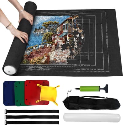 MIRA® Puzzelmat 1000 Stukjes – Puzzelbord Met 6 Laden - Opvouwbare Puzzelmap Met Opbergtas – Grijs - ‎79cm x 80cm x 1cm