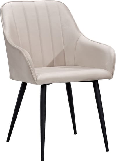 Soph & Tess - Modena Eetkamerstoel - Beige - Set van 4 - Fluweel - Velvet - Industrieel - Met armleuning