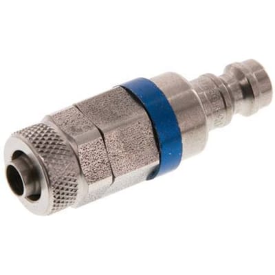 RVS DN 5 Blauw Luchtkoppeling Insteeknippel 6x8 mm Push-On Double Shut-Off - CLP5-N-S-BLU-SV-6