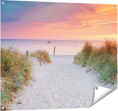 Gards Tuinposter Strand en Duinen bij Zonsondergang - 100x80 cm - Tuindoek - Tuindecoratie - Wanddecoratie buiten - Tuinschilderij