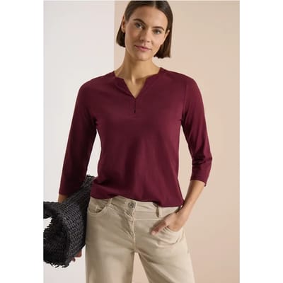 Shirt met 3/4-mouwen, split in de hals en elastische zoom