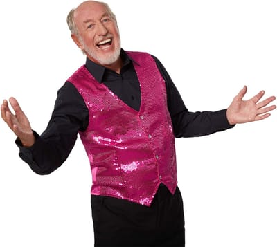 dressforfun - Paillettenvest heren pink S - verkleedkleding kostuum halloween verkleden feestkleding carnavalskleding carnaval feestkledij partykleding - 303986