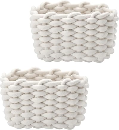 Set van 2 Opbergmanden van Katoen - Ideaal voor Babyspullen, Speelgoed en Kinderkamer Decoratie (Wit)