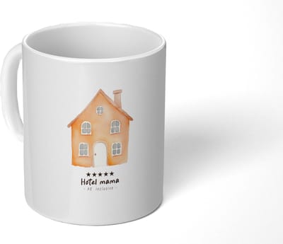 Mok - Koffiemok - Oranje - Huisje - Quote - Hotel - Mokken - 350 ML - Beker - Koffiemokken - Theemok - Mok met Tekst