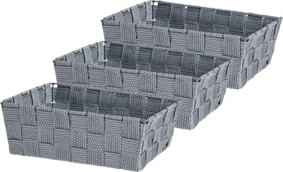 Kast/badkamer opbergmandjes - Set van 3x stuks - zilvergrijs - 24 x 20 x 8 cm - 10 liter - opbergmandjes