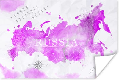Poster 30x20 cm - Wereldkaart - Roze - Rusland - Posters - Kamer decoratie - Wanddecoratie woonkamer - Muurdecoratie slaapkamer