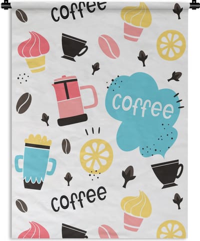 Wandkleed - Wanddoek - Patronen - Koffiebonen - Koffie - IJs - 90x120 cm - Wandtapijt