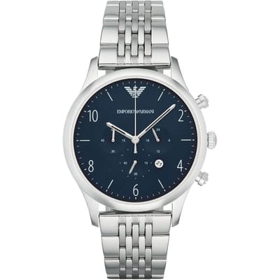 Emporio Armani AR1942 Blauwe Wijzerplaat Chronograaf Herenhorloge 44mm zilver